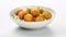 featuring Potato Croquettes elegantly arranged in a white bowl against a pristine white background, the golden brown