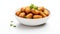 featuring Potato Croquettes elegantly arranged in a white bowl against a pristine white background, the golden brown