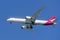 Feb 19, 2020 San Francisco / CA / USA - Qantas Airways aircraft preparing for landing at San Francisco International Airport SFO