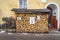 Feb 6, 2020 - Hallstatt, Austria: Woodpiles with post of keeping quiet and no drone zone in Hallstatt village in winter