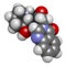 Febrifugine alkaloid molecule, first isolated from Dichroa febrifuga. 3D rendering. Atoms are represented as spheres with