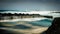 FEBRUARY/02/2019 Waves jumping on dock of the fishing cove of La Santa in Lanzarote during a storm, long exposure photography