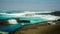 FEBRUARY/02/2019 Waves jumping on dock of the fishing cove of La Santa in Lanzarote during a storm, long exposure photography