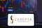 February 13, 2021, Brazil. In this photo illustration a Sarepta Therapeutics logo seen displayed on a smartphone with the stock