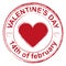 February 14 Valentines Day. Red stamp imprint heart shape