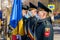 February 15, 2022 Balti Moldova. Soldiers of the guard of honor on a solemn formation in the city selective focus