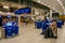 February 18, 2019. Kastrup Airport Denmark Copenhagen. Woman backs unrecognizable with large suitcases baggage independently