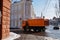 February 18, 2021, Russia, Tula. Kamaz takes away the collected snow by city services