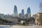 February 2018 Parliamentary Avenue, house 1A. Baku. Azerbaijan. Beautiful, high-rise, elegant buildings standing on a high mountan