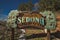 FEBRUARY, 2019 - WESTERN STATES - USA - Americana Roadside America shows Welcome to Sedona Arizona in snow