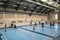 February 21, 2019. Denmark. Copenhagen. Team game with stick and ball Floorball or hockey in hall. Inside training in the gym of