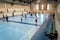 February 21, 2019. Denmark. Copenhagen. Team game with stick and ball Floorball or hockey in hall. Inside training in the gym of