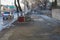 February 22, 2021 Balti or Beltsy,Moldova sidewalks after winter, bad dirty city environment. Illustrative editorial