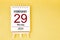 February 29th calendar for February 29 2024 on yellow background