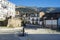 February 3, 2020 Candelario Salamanca. Street and old houses of the small town next to the mountain of Gredos