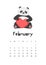 February calendar with panda template