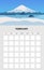 February Calendar Planner month. Minimalistic mountain snow peak landscape natural backgrounds Winter. Monthly template