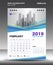 February- Desk Calendar 2019 Template, flyer design vector, Blue purple concept layout