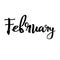 February month name. Handwritten calligraphic word. Bold font.