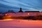 February twilight at the walls of the ancient fortress Korela. Priozersk, Russia