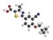 Febuxostat gout drug molecule (xanthine oxidase inhibitor). 3D rendering. Atoms are represented as spheres with conventional color