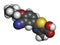 Febuxostat gout drug molecule (xanthine oxidase inhibitor). 3D rendering. Atoms are represented as spheres with conventional color