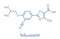 Febuxostat gout drug molecule xanthine oxidase inhibitor. Skeletal formula.