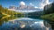 Federa lake with Dolomites peak with sunrise