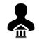 Federal government icon vector with male person profile avatar with building symbol for banking and finance in glyph pictogram