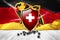 Federal Republic of Germany flag with Metal Shiny red shield. virus protection, hygiene shield. virus Vaccine Protection aganst