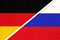 Federal Republic of Germany vs Russia, symbol of two national flags. Relationship between european countries