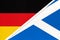 Federal Republic of Germany vs Scotland, symbol of two national flags. Relationship between european countries