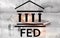Federal Reserve System - FED. Banking Economy Concept. Double exposure background.