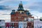 Federal Street row houses and the American Brewery Building in Baltimore, Maryland