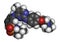 Fedratinib cancer drug molecule. 3D rendering. Atoms are represented as spheres with conventional color coding: hydrogen white,.