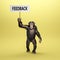 Feed Back Concept Young Chimpanzee And Hand Signage On Yellow Color Background