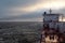 feed of a ship sailing in the Arctic. Landscape of the Arctic from the deck of the tanker