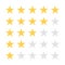 Feedback, customer satisfaction and review concept. Five star rating. Golden and grey stars, rating scale for survey, mark quality