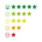 Feedback emoticon. Rank or level of satisfaction rating. Review in form of emotions, smileys, emoji. Many colors.