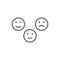 Feedback emoticons, positive, neutral and negative faces line icon.