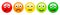 Feedback rating scale of red, orange, yellow and green emoticons, 3d Smiley icons in different colours.