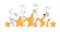 Feedback, survey vector flat line concept with people, man and woman sitting on big rating stars, writing reviews and