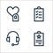 Feedback and testimonials line icons. linear set. quality vector line set such as contract, call center, checklist