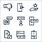 feedback and testimonials line icons. linear set. quality vector line set such as warning, rating, survey, smartphone, feedback,