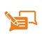Feedback, writing, editing, text icon. Orange vector design