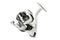 Feeder tackle. White fishing reel isolated white background