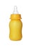 Feeding bottle with infant formula on white background. Baby milk