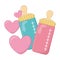 Feeding bottles and hearts vector illustration