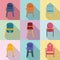 Feeding chair icons set, flat style