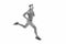 Feel the rhythm. Motivational song. Man sportsman running with headphones. Runner handsome strong guy motion isolated on